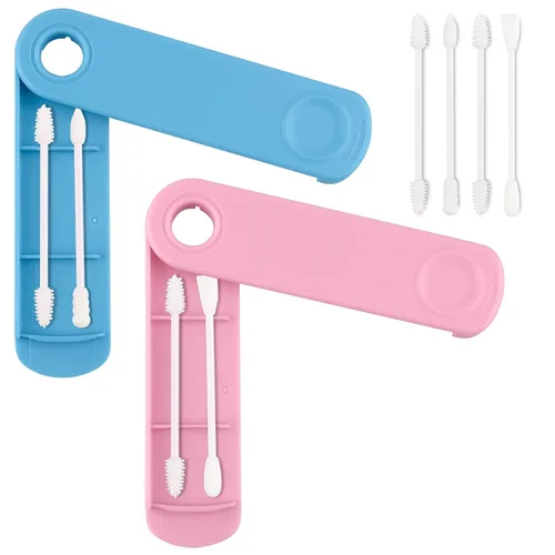 Vista 10 de Hisopos de algodón reutilizables, 4 unidades, hisopo de silicona portátil lavable, brotes de algodón de silicona de doble punta para maquillaje