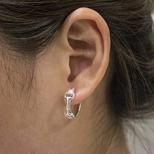 Vista 3 de WithLoveSilver - Aretes de aro de plata de ley 925 con doble caballo ecuestre, Plata de ley