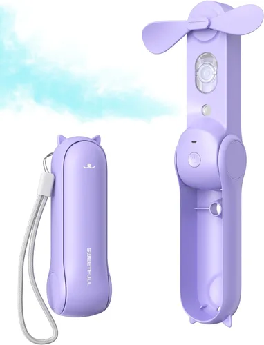 Vista 6 de SWEETFULL Ventilador de Nebulización Portátil, Ventiladores Nebulizadores Personales de Mano, Ventilador Pequeño Recargable, Mini Rociador de Agua