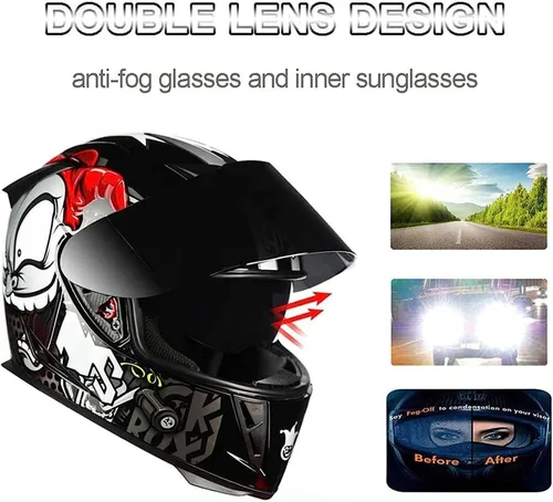 Vista 5 de Casco de motocicleta Bluetooth de cara completa, aprobado por DOT, abatible, antivaho, doble visera, altavoz dual integrado con micrófono