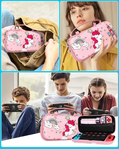 Vista 6 de 9in1 Unicorn Switch Oled Case for Nintendo Switch Oled Carrying Cases Girly Teens Protective Cover Dockable Skin+Thumb Grips+Game Holder+Shoulder