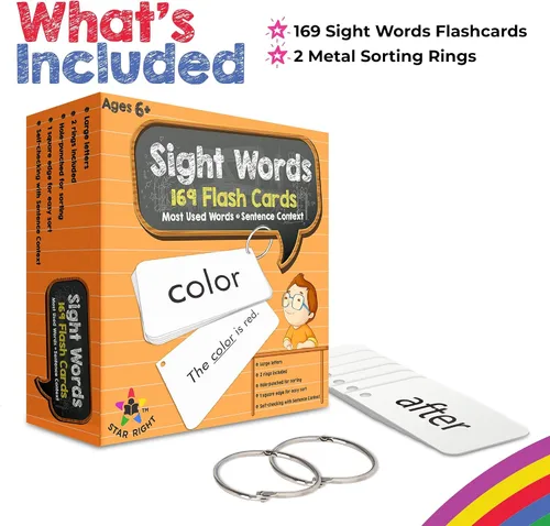Vista 5 de Tarjetas Star Right Sight Words, 169 palabras de vista y oraciones con 2 anillos