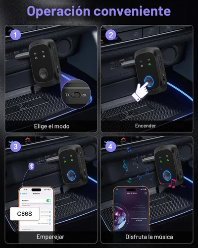 Vista 7 de Receptor transmisor Bluetooth 5.4, adaptador de audio inalámbrico 2 en 1 compatible con 2 auriculares, llamadas manos libres, 11.5H RX/10H TX