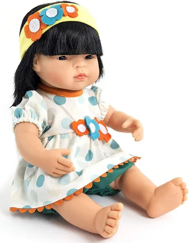 Vista 3 de Miniland Ropa de muñeca para muñecas de 15 a 16 pulgadas, mameluco de lunares, parte superior, visera solar, ropa de muñeca de verano, juego