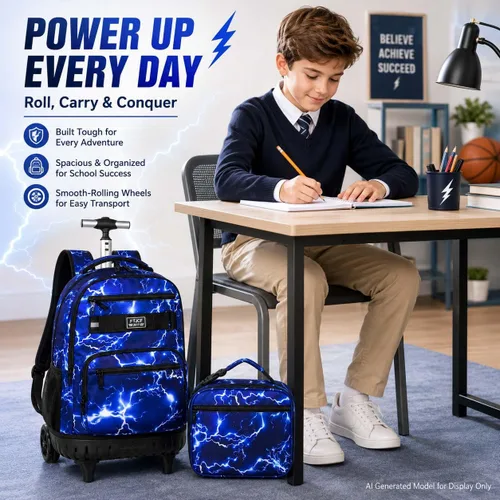 Vista 8 de Mochila con ruedas para niños, bolsa de libros con ruedas para hombres Azul