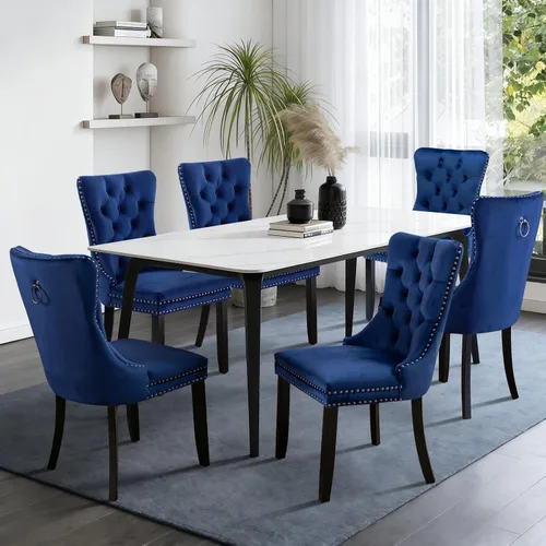 Vista 62 de SoarFlash Juego de 2 sillas de comedor de terciopelo, silla lateral de respaldo alto, silla lateral moderna tapizada de alta gama con botones Beige