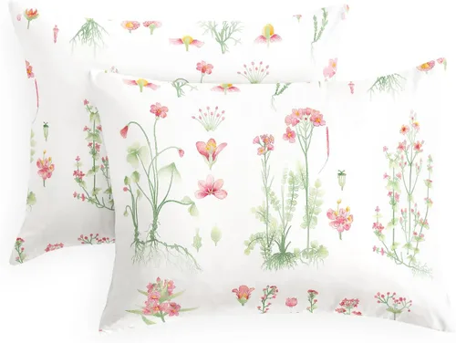 Vista 6 de Wake In Cloud - Floral Pillow Cases, 100% Cotton Fabric, Flower Cottagecore Botanical Cute Pattern Printed, Set of 2 Pillowcases Pillow Shams