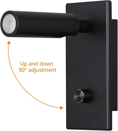 Vista 2 de Lámpara de luz de lectura montada en la pared, interruptor de atenuación física, encendido/apagado/atenuación LED de 5 W, blanco cálido, 3000 K