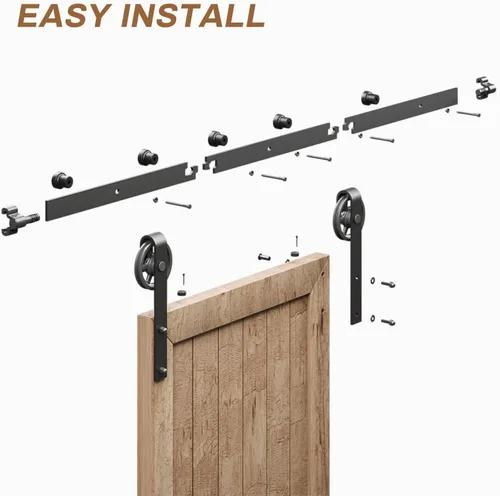 Vista 5 de Kit de riel de hardware para puerta corredera de granero de 79 pulgadas/6.6 pies para una sola puerta, kit de puerta de granero con modo de carril