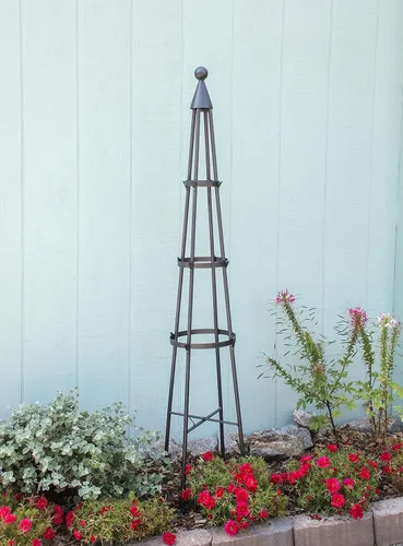 Vista 10 de Achla Designs OBL-01, enrejado de obelisco de jardín de hierro forjado de 61 pulgadas, H, grafito