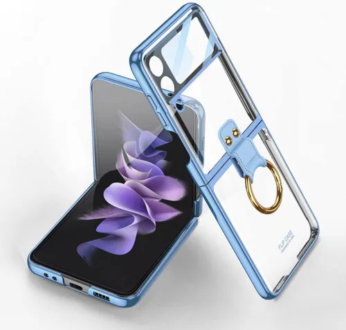 Vista 8 de SHIEID Z Flip 4 - Funda protectora delgada con soporte de anillo, borde galvanizado para Galaxy Z Flip 4, con protector de pantalla integrado