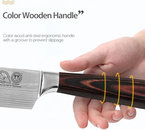 Vista 10 de XYJ Juego de cuchillos de cocina de acero inoxidable de 8 piezas con funda de transporte y funda de mango ergonómico para equilibrar bien