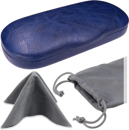 Vista 9 de MyEyeglassCase Men's Medium Glasses Case - Classic Eyeglasses Hard Shell Holder, Elegant Easy Open Lip with Pouch and Cloth As196 Negro Con Tela