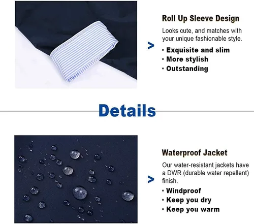Vista 5 de Arthas - Chaqueta ligera de lluvia para mujer, impermeable, para exteriores, con capucha, ligera, talla grande, para niñas.