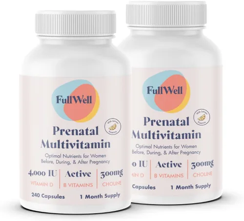 Vista 9 de FullWell Vitaminas Prenatales de Limón colina, ácido fólico, vitamina D para el crecimiento fetal, desarrollo cerebral 26 Nutrientes Vitales