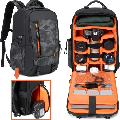 Vista 3 de Mochila para cámara fotógrafo, mochila impermeable grande para cámaras DSLR, mochilas para fotógrafos, mochila para cámara para mujeres y hombres