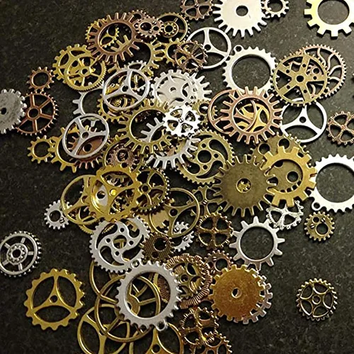 Vista 3 de Y&Y colgantes y dijes de engranajes steampunk de reloj redondo, de aleación, surtidos, engranaje de rueda de reloj para accesorios de elaboración