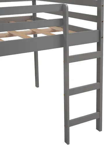 Vista 8 de Harper & Bright Designs Cama alta de tamaño matrimonial con tobogán, cama alta de madera, marco de cama tipo loft con techo y barandilla, cama alta