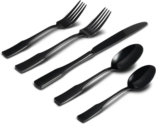 Vista 15 de Alata Kate Black Mirror - Cubiertos de 45 piezas con juego de utensilios para servir utensilios, servicio para 8, cubiertos de acero inoxidable