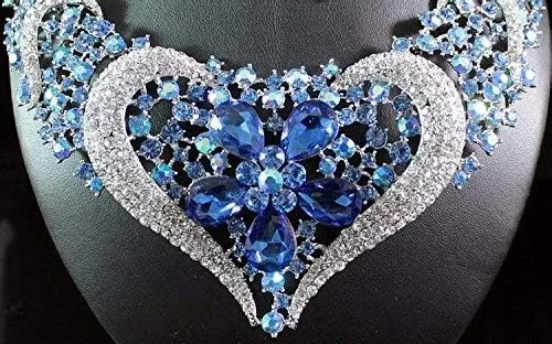 Vista 3 de janefashions Corazón Azul Austriaca Rhinestone Crystal babero collar arete set nupcial n1620b