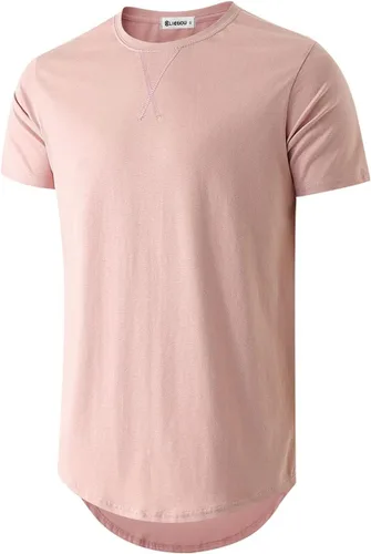 Vista 11 de KLIEGOU Camiseta larga 100% algodón para hombre, preencogida, suave 66 Gris Azul
