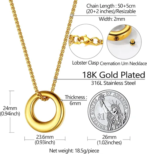 Vista 29 de Richsteel Collar de urna para cenizas, joyería de cremación, colgante de recuerdo conmemorativo con cadena