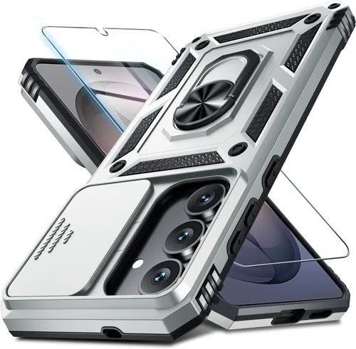 Vista 55 de Janmitta Compatible con Samsung Galaxy S24 FE Funda con Cubierta Deslizante Integrada para Lente de Cámara + Protector de Pantalla + Soporte de Azul
