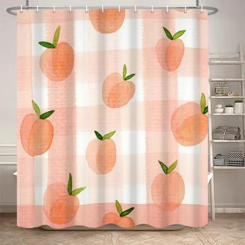 Vista 3 de Cortina de ducha de frutas de melocotón rosa para baño femenino de 72