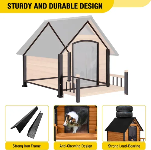 Vista 5 de Casa para perros al aire libre con forro aislante completo, resistente a la intemperie, refugio para cachorros, perrera para interiores, Marrón