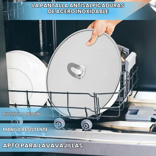Vista 3 de Pantalla contra salpicaduras para cocinar, protector de salpicaduras de grasa de acero inoxidable para sartén con perilla plegable, como colador