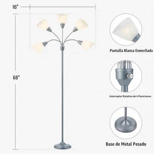 Vista 4 de HonoDing Medusa Lámparas de Pie Lámparas de Pie 5 Cabezales Luz de Lectura Ajustable Pantalla Grande Uso Bombilla E26 A19 Lámparas de Pie para Sala