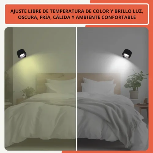 Vista 2 de Apliques de pared LED, lámpara de pared recargable con 3 temperaturas de color y 3 brillos de bola magnética de 360°, para dormitorio, pasillo