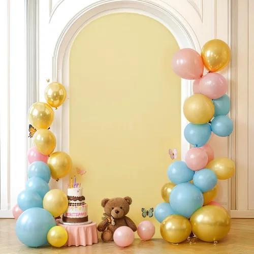 Vista 108 de Baby Blue Arch Backdrop Cover, 6FT Spandex Fitted Wedding Arch Stand Covers Round Top Chiara Backdrop Cover for Birthday Party Ceremony Banquet Azul