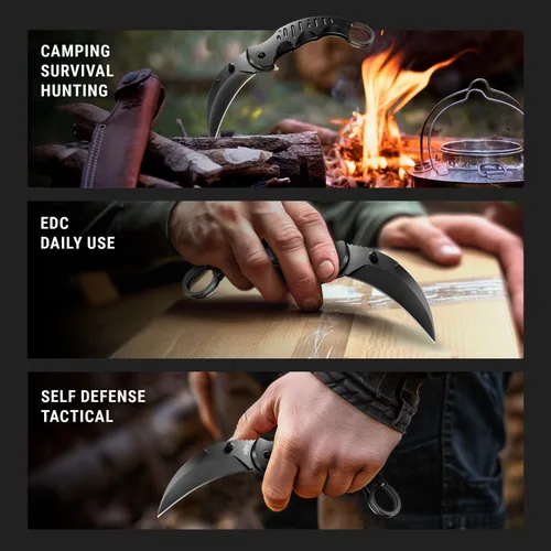 Vista 9 de Navaja táctica de bolsillo asistida por resorte, cuchillos plegables Karambit para hombres, hoja de garra de tigre afilada plegable, la mejor