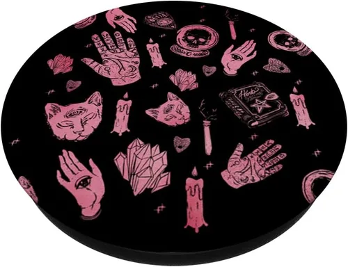Vista 2 de Pink Skull Ouija Book Cat Candle Gothic Witchy PopSockets PopGrip intercambiable