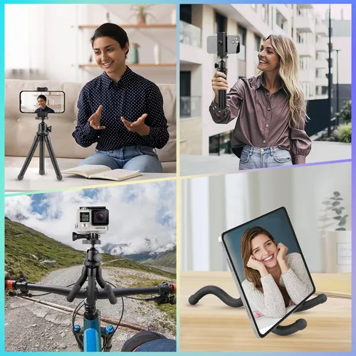 Vista 5 de UBeesize Trípode para teléfono, UBeesize Trípode para teléfono de 30 cm flexible con soporte para teléfono celular y obturador remoto inalámbrico