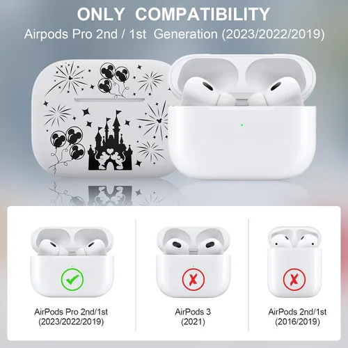 Vista 2 de Funda grabada de dos tonos compatible con Apple AirPods Pro de 2ª generación de 1ª generación, funda protectora completa de silicona para AirPods