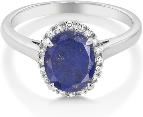 Vista 62 de Gem Stone King Anillo de compromiso ovalado de oro blanco de 10 quilates con piedra natal y halo de diamantes Ovalado de 0.354 x 0.276 in Anillo