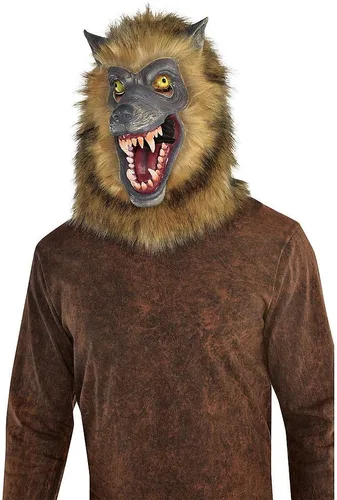 Vista 2 de Amscan Máscara de cabeza completa para disfraz de hombre lobo, talla única, color marrón