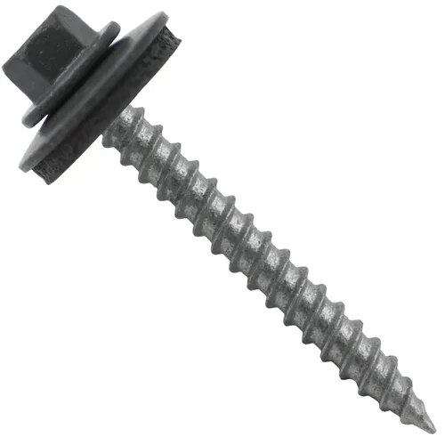 Vista 14 de 12 tornillos para techos de metal gris ABC de 1-1/2 pulgadas, cabezal de arandela hexagonal, arranque automático/roscado, arandela EPDM. 1 bolsa