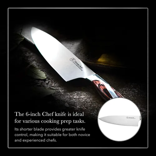 Vista 5 de Hammer Stahl Cuchillo de chef de 6 pulgadas, acero forjado alemán de alto carbono, cuchillo de cocina profesional, mango ergonómico de madera