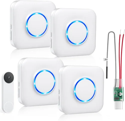 Vista 10 de Satisure Timbre inalámbrico para timbre de puerta Google Nest (con cable, 2ª Gen y 3ª Gen) Extensor de timbre con receptor se conecta a 58 timbres