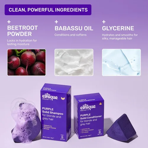 Vista 4 de Ethique Barra de champú morado para tonificar el cabello cobrizo, sin plástico, sin crueldad, vegano, 3.88 onzas, anteriormente Tone It Down