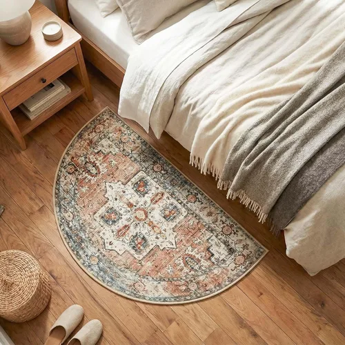 Vista 5 de jinchan Alfombra de área pequeña lavable floral vintage, alfombra de entrada simétrica de medio círculo de 2 x 3, alfombra de entrada suave de pelo