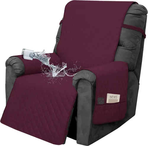 Vista 46 de Easy-Going Funda impermeable para sofá biplaza reclinable con bolsillo, funda de sofá reversible de 1 pieza para sillón reclinable de 2 asientos