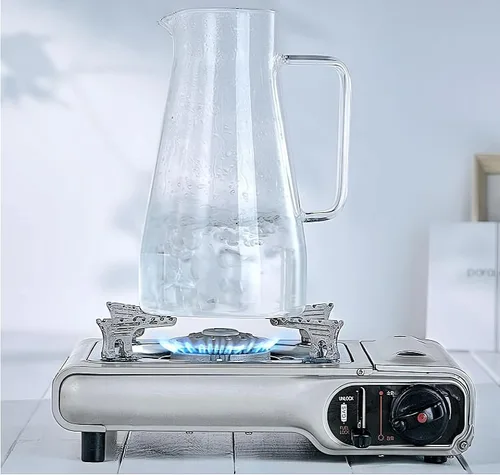 Vista 5 de Jarra de vidrio de borosilicato con tapa, 1.8L/60 onzas, resistente al calor, jarra de agua con asa para refrigerador, jarra grande de té helado