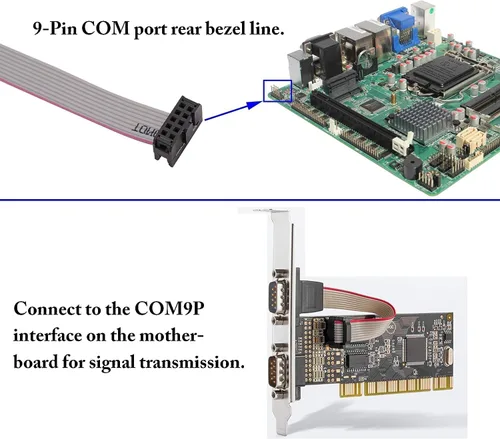 Vista 5 de 1 puerto DB9 RS232 Serial Port Bracket a 10 pin HeaderRibbon adaptador de conector de cable, DB9 Serial macho a 10P Placa base de montaje en panel