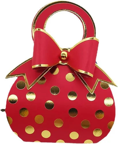 Vista 4 de 50 piezas de bolsas con lazo decorativo verde y dorado con lunares de papel metalizado dorado, cajas de regalos de boda para dulces con lazo y asa