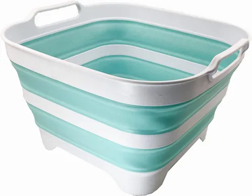 Vista 8 de SAMMART Sartén de plástico plegable de 10 L (2.6 galones) con tapón de drenaje, tina de lavado portátil, bañera plegable, almacenamiento de cocina