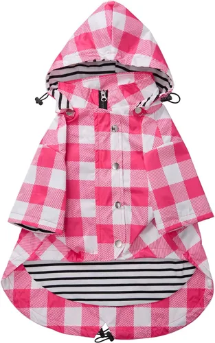 Vista 9 de Morezi - Impermeable con cremallera y botones reflectantes para perro, para la lluvia, cordón ajustable, capucha extraíble, elegante y de primera
